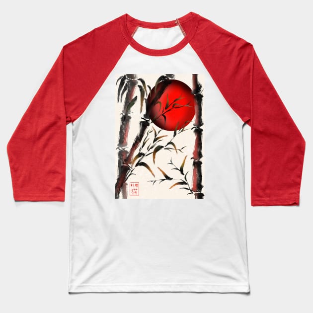 Sumi-e bamboo forest with a red rising sun Baseball T-Shirt by cuisinecat